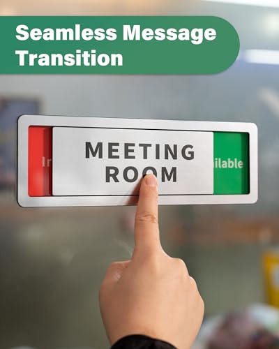 Image of Office Door Signs, Meeting Room Sign with Available and In Use Privacy Slider, Meeting in Progress Door Sign, Self Adhesive Conference Room Door Signs,Occupied Vacant Indicator for Business Office