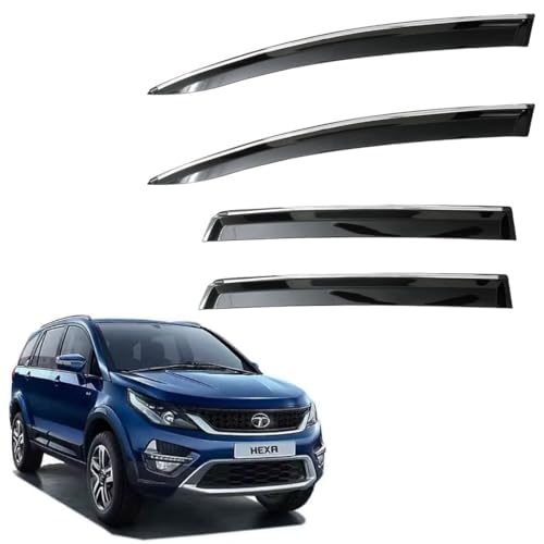 Image of CAR SAAZ Unbreakable Chrome Smoke Door Visor for Hexa (2016-2020) | Premium Sun, Rain Wind Deflector Chrome Strip Side Door Rain Visor - Set of 4 Pcs