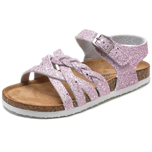 Image of Torotto Girls Sandals with Cork Footbed Adjustable Buckle Casual Slides Sandals Open Toes Flat for Kids Toddler