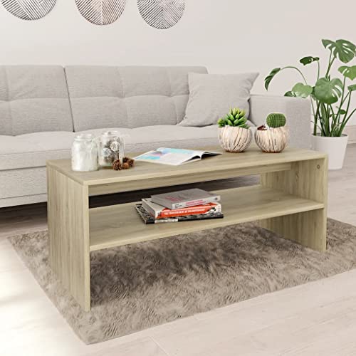 Modern Coffee Table with Shelf, Sonoma Oak Finish 39.4"x15.7"x15.7", Engineered
