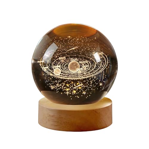 Image of 3D Star Galaxy Crystal Ball Night Light with Wooden Base, Table Lamp