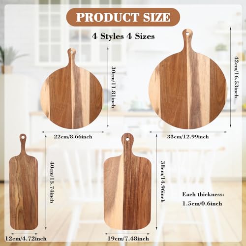 Juego de 4 tablas de cortar de madera con mango miniatura 2