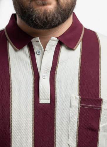 Image of Men's Plus Size Striped Polo T-Shirt with Chest Pocket, Classic Fit, Soft Cotton Blend Fabric for Casual and Smart Wear