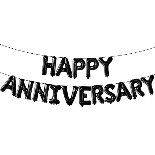 KatchOn Happy Anniversary Balloons Black 16 Inch, Anniversary Decorations