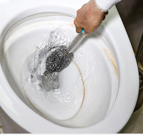 Image of Long Handle Steel Wire Ball, 2 Pcs 12.5 Inch Stainless Steel Ball Brush for Pot, Bottle and Closestool (2)