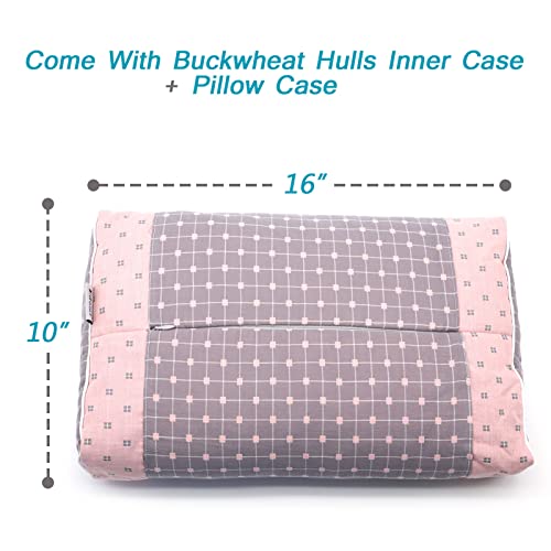 Edomi Neck Pillows For Pain Relief Buckwheat Meditation Cushion Cervical Bed Pillow For Sleeping For Back Stomach Side Sleepers Rectangle Yoga Bolster Pillow (17X10 Inch, Gray&Pink) #TOP2