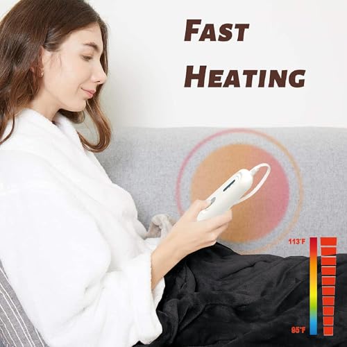 Image of Tefici Electric Heated Blanket Throw, Super Cozy Soft 2-Layer Flannel 50 inch x 60 inch Heated Throw with 3 Heating Levels & 4 Hours Auto Off, Machine Washable, ETL&FCC Certified, Home Office Use,Black