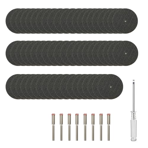 Trennscheiben Set für Dremel, 60 Stück Mini Sägeblatt Kreissägeblatt mit 8pcs 3mm Dorn und 1 Schraubendreher, Rotationswerkzeug Zubehör Schneidräder für das Schneiden aller Arten von Metall, Edelstahl