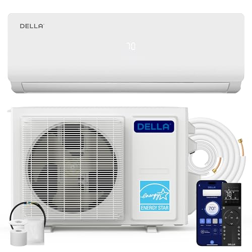 DELLA Mini Split AC 9000 BTU Works with Alexa 19 SEER2 Cools Up to 400 Square Feet 230V WiFi AC Activated and 0.75 Ton Wireless Inverter System Pre-Charged Heat Pump Kits