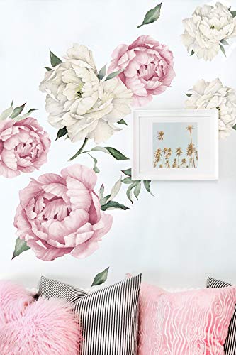 Peony Watercolor Wall Decals (Pink And White Watercolor) - Peony Decor Flowers Wall Decals #TOP1