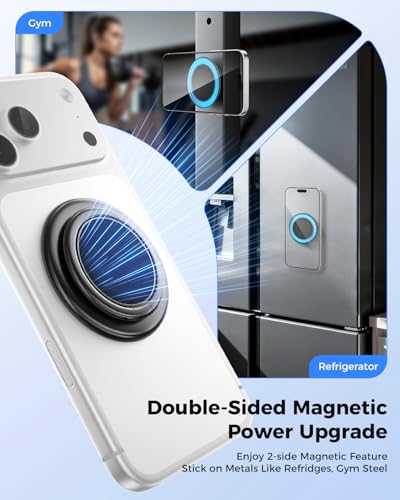 Image of SUPERONE Double-Sided MagSafe Phone Grip, Adjustable Magnetic Ring Stand | Removable Magsafe Accessories Phone Ring Holder and Kickstand, Compatible with iPhone 17-12 Series and MagSafe Case - Black