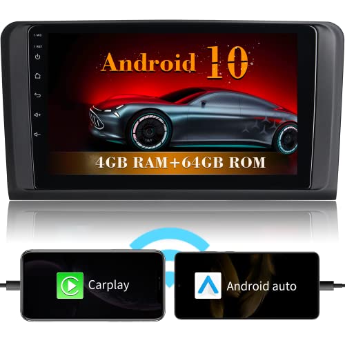Radio Coche Bluetooth Pantalla Carplay Inalámbrico [Android 10.0 4GB+64GB] 2 DIN para Mercedes-Benz ML/GL-Class W164 X164, 9 Pulgadas Autoradio con WiFi/GPS/RDS/USB/FM/RCA, Apoyo Mandos Volante Cover