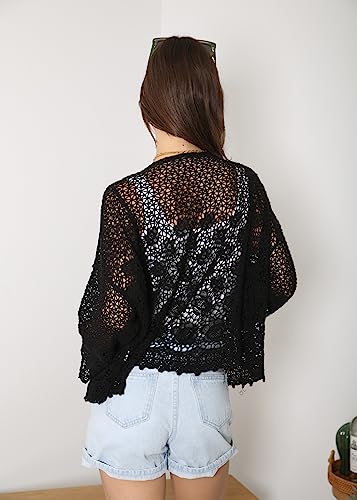 Anna-Kaci Womens Hippie Bohemian Floral Crochet Trim Swimsuit Cover Up Cardigan3