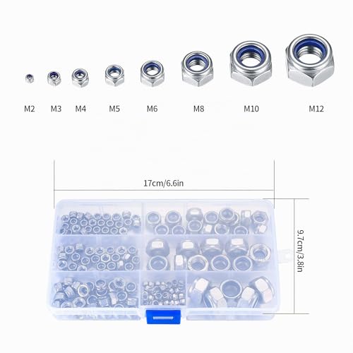 Miniatura 5 de 200 Piezas Tuercas De Bloqueo Surtidas, Tuercas De Bloqueo Automático De Acero Inoxidable, Tuercas Hexagonales, Inserciones Roscadas M3 M4 M5 M6 M8 M10 M12 Tuercas De Bloqueo De Nylon