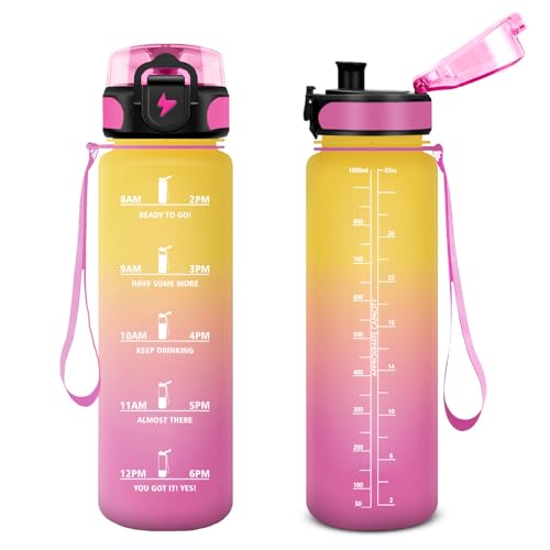 Vikastar Trinkflasche, 1l BPA-Frie, Trinkflasche Sport, Trinkflasche Kohlensäure Geeignet, Sportflasche für Kinder, Schule, Outdoor, Gelb-Rosa Vikastar Trinkflasche, 1l BPA-Frie, Trinkflasche Sport, Trinkflasche Kohlensäure Geeignet, Sportflasche für Kinder, Schule, Outdoor, Gelb-Rosa