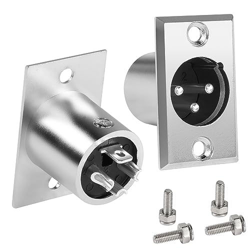 QIANRENON - QIANRENON XLR Rectangular Panel Mount Adapter 3Pin XLR Male to Solder Terminal Microphone Mount Connector XLR Solder Mount Socket, for Stage Lighting DMX Equipment Amplifier Mixer, Silver, 2 Pcs