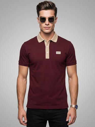 Image of Veirdo Men's Polo T-Shirt Regular Fit, Half Sleeve Contrast Collar Tee, Solid Color Summer Wear, Comfortable Travel, Casual & Office Styling (Sizes S-2XL)