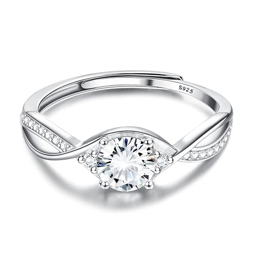 JeweBella 925 Sterling Silber Ringe für Damen Verstellbarer Verlobungsring Eheringe Glänzend Cubic Zirkonia Ring Fingerring Trauringe Engagement Promise Ring für Frauen Paar Ring Schmuck