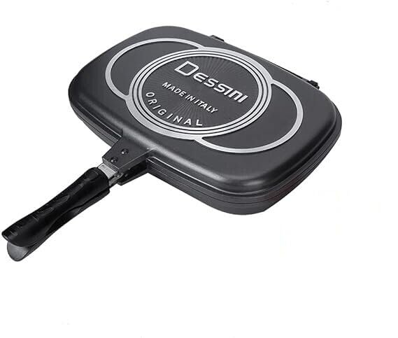Generic Double Sided Grill Pan 36cm Non Stick- Double Sided Stove Top Grill Pan Multifunction Deep Grill Ridges Steak Pan - Grill Pans (Black)