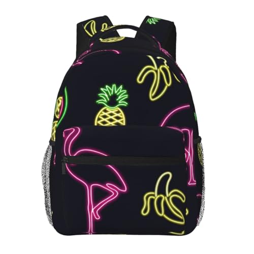 Mochila clásica con estampado de piña y flamenco (20x29x40 cm) para diario