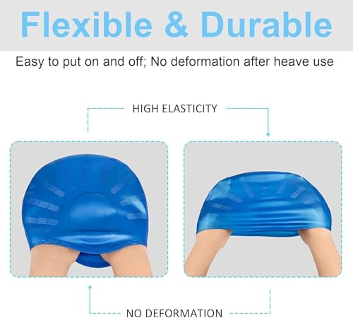 Image of TEKCOOL Designed Long Hair Swim Cap,Waterproof Silicone Swimming Cap for Adult Woman and Men,Keeps Hair Clean with Ear Protector Fresh Long Lasting Silicone Made Waterproof Swimming Cap (Blue)'