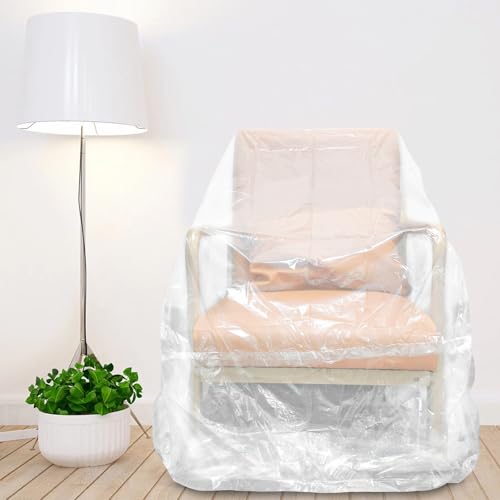 QEES 2 Pack Clear Recliner Armchair Covers,Waterproof Plastic Chair Covers Protectors,4 MIL Thick Heavy Duty Storage Moving Cover for Furniture Sofa Couch,Extra Large Dust-Proof Moving Bags.