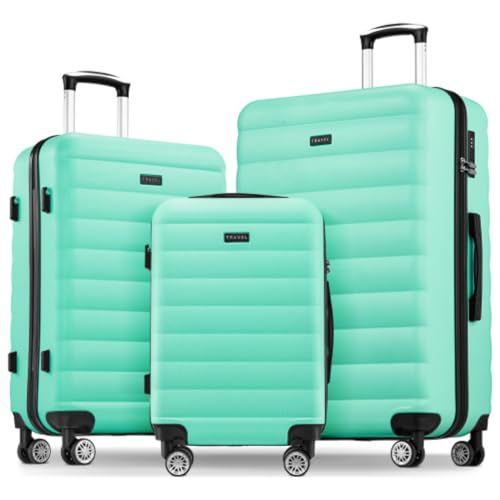 3 Piece Luggage Set, Hard Shell Lightweight Luggage, 20 24 28 Inch Travel Set, Wheels, Internal Combination Lock, Mint Green