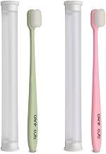 CARECUB Green & Pink Flat Toothbrushes with 10000 White Bristles - BPA-Free, Ultra Soft Micro Nano Bristles, Ideal for Sensitive Teeth, Suitable for 8+ & Adults