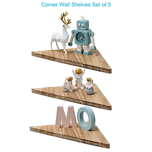 Joiishom Corner Wall Shelf Set of 3, Floating Corner Shelves, Rustic Wood Wall Storage Display Shelves for Living Room, Bedroom, Bathroom, Kitchen (Carbonized Wood) - Image 5