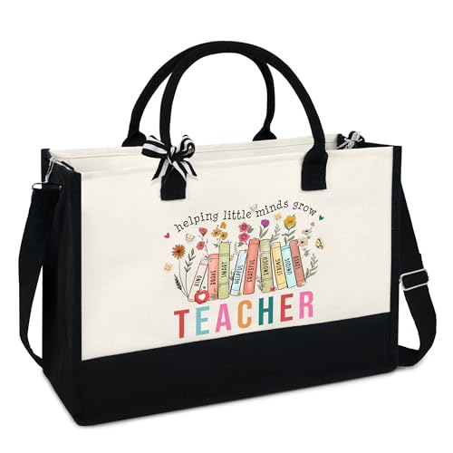 OASSIE Teacher Appreciation Gifts - Canvas Tote Bag 13oz With Zipper - Teacher's Day Birthday Thank You Gifts for Teachers - Main Image