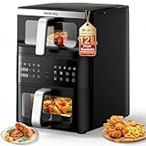 HoninJoy 12L Double Stack Air Fryer with Viewing Window, Dual Zone Airfryer 10-in-1 Presets for Home Family Meals 2 Drawers for Bake/Grill/Dehydrate/Reheat, Dishwasher Safe Liners Black