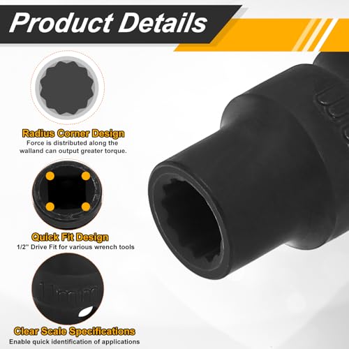 Image of HARFINGTON 1 /2 inch Drive x 11mm Shallow Impact Socket 12-Point Metric CR-V Steel Spindle Nut Impact Flip Sleeve for Home Auto Nuts Bolts Repair