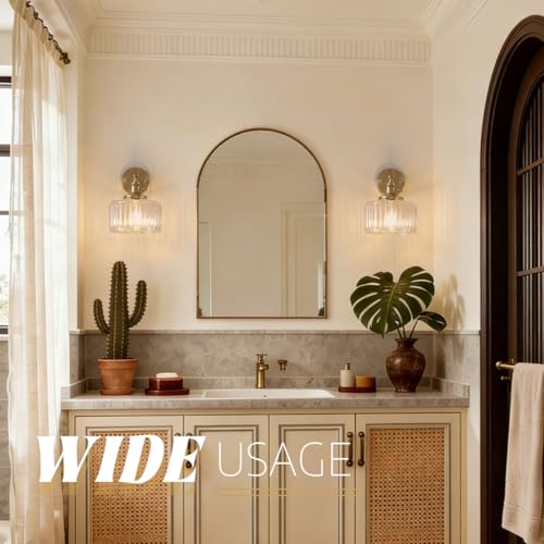 Image of Vanity Lights for Bathroom Mid Century Wall Sconce Light Fixture with Clear Glass Shade 90 Degree Adjustable Gold Brass Finish Hardwired Vintage Wall Lighting for Over Mirror Bedroom