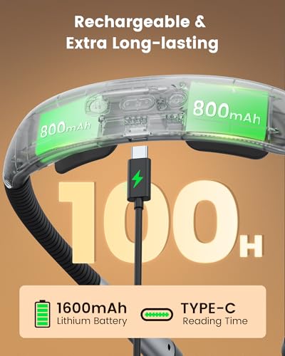 Glocusent Neck Light, 1600mAh Rechargeable Reading Light - 3 Colors & 5 Stepless Brightness, Book Light with a Lock, Timer & Sleep Aid, Ergonomic Design, Perfect for Reading, Knitting & Craft