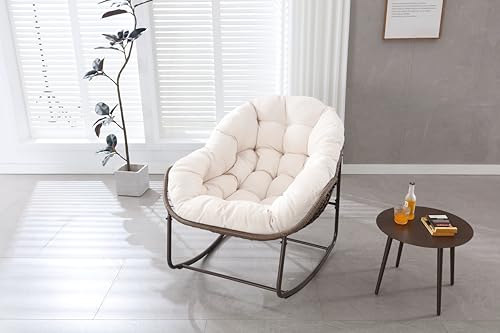 OKMYHOME Jardin - Sillón colgante basculante para balcón y terraza, marco de acero resistente con cojín de algodón, 94,5 x 111 x 80 cm, color beige