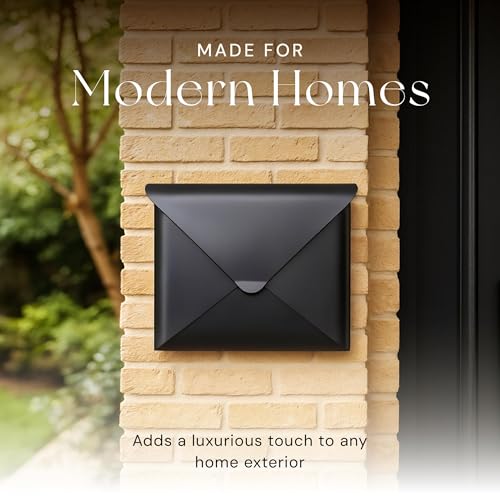 Image of NACH Sleek Envelope Waterproof Wall Mount Mailbox, Large for Outside, Extra Large Capacity, Black, 12.5x4x10 Inches, MB-6950