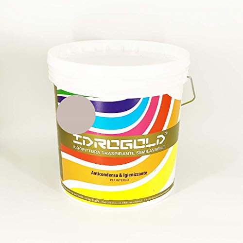Pittura TEMPERA Idropittura Opaca Interni BIANCA O COLORATA Semilavabile ALTA COPERTURA (5 Litri, TORTORA S2005-Y50R)