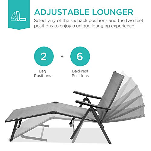 Best Choice Products Set Of 2 Outdoor Patio Chaise Lounge Chair Adjustable Reclining Folding Pool Lounger For Poolside, Deck, Backyard W/Steel Frame, 250Lb Weight Capacity - Gray #TOP1