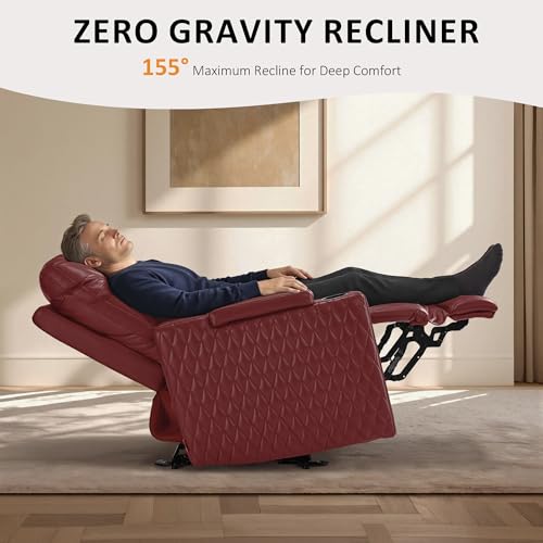Image of MCombo Oversized Power Recliner Chair with Adjustable Headrest & LED Light for Adults, Zero Gravity Recliner with USB & Type C Ports, Cup Holders for Living Room & Home Theater, Faux Leather HTS401