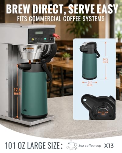 Image of GiNT 3L Airpot Coffee Dispenser with Pump, Insulated Coffee Carafe for Hot Liquids, Stainless Steel Vacuum Insulated Pump Dispenser for Hot /Cold Beverages, Home Office Commercial Outdoor Use(101oz)