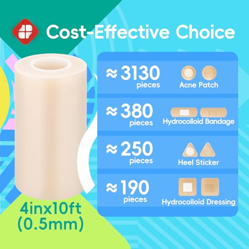 Image of LIFARA Hydrocolloid Roll for Wound Care - Cut-to-Size, Hydrocolloid Patch Bandages with Self-Adhesive, Ultra Absorbent & Waterproof, First Aid Kit Essential (19.7mil / 0.5mm Thickness, 4in*10ft)