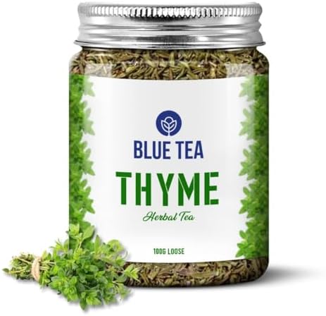 BLUE TEA - Thyme Tea - 100g - 100 Cups | Rich in Antioxidants | For cough and cold relief | Supports Digestion | Caffeine Free - Leaf Based - Herbal Tea - Gluten Free - Non-Bitter | Pet Jar