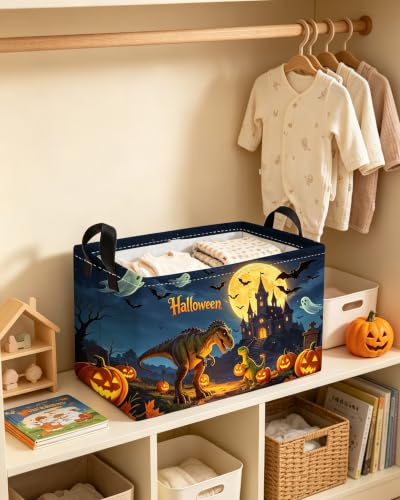 Image of Essme Rectangular Dinosaur Basket,Kids Storage Bins Organizer with Handles for Halloween Room Decor, Gift Basket,Shelf Basket.(Real Dinosaur)
