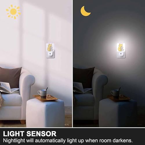 Image of LED Night Light,Hugging Relaxing Cat LED Night Light Plug into Wall with Dusk to Dawn Light Sensor White Energy Efficient Nightlight for Bedroom Bathroom Hallway Living Room Kitchen
