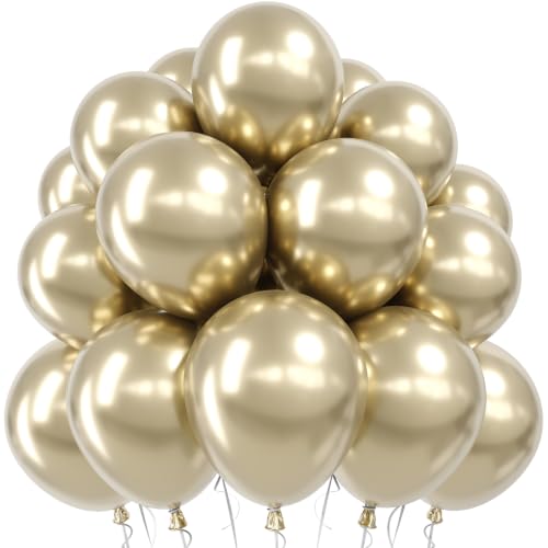 Image of Jobkoo Metallic Gold Balloons, 12 Inch Chrome Light Gold Latex Balloon
