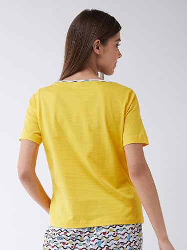 Image of Miss Chase Women's Yellow Round Neck Short Sleeves Printed Regular Length T-Shirt