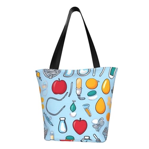 Cartoon tools Print Lightweight Shoulder Bag Summer Outings Tote Bags Travel Hiking Work Casual Use