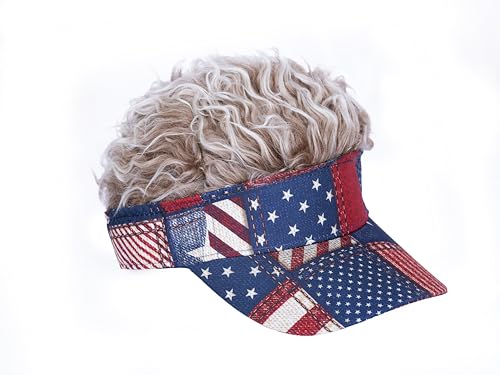 Image of Mens Visor with Hair Fake Hat with Hair for Men Funny Golf Hats Wig Hat Spiked Adjustable Baseball Cap
