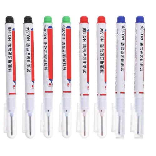 WOONEKY Rotuladores Permanentes de Aceite para Madera y Azulejos, Punta Larga Resistente al Agua, Juego de 8 Piezas (negro, Rojo, Verde, Azul), Marcadores Profundos para Etiquetado