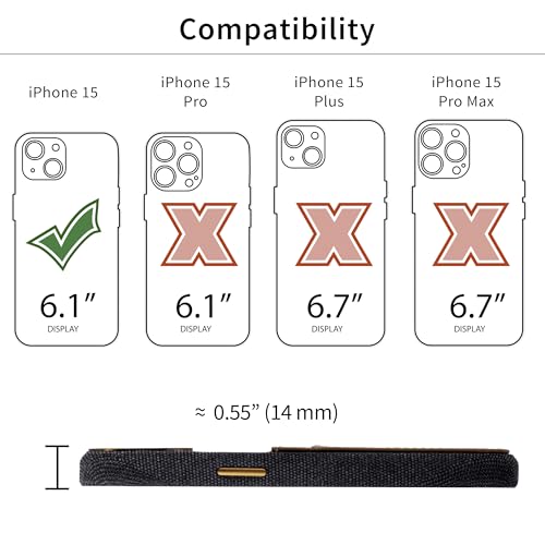 Image of Dockem Fabric Card Case for iPhone 15 with Built-in Metal Plate for Magnetic Mounting, Stitched-on Genuine Leather Wallet with 2 Credit Card /ID Slots: M2F 15 [Grey w /Light Brown]
